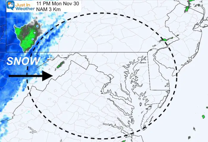 November 30 weather rain storm Monday PM 11