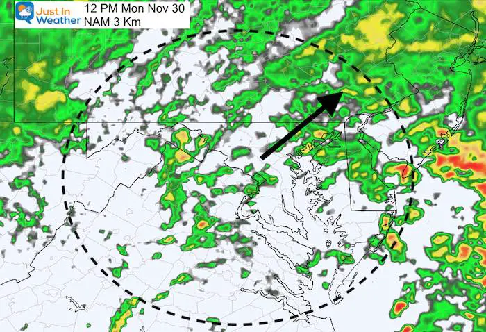 November 30 weather rain storm Monday PM 12