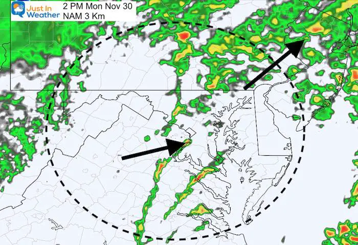November 30 weather rain storm Monday PM 2