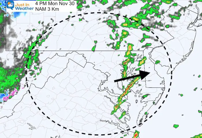 November 30 weather rain storm Monday PM 4