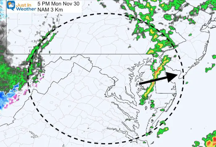 November 30 weather rain storm Monday PM 5