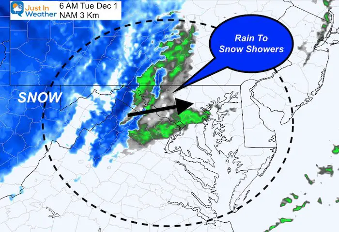 November 30 weather snow Tuesday 6 AM