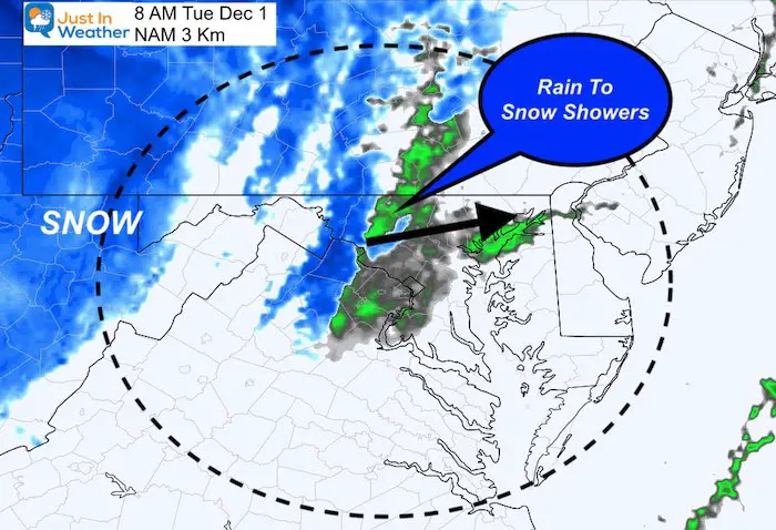 November 30 weather snow Tuesday 8 AM