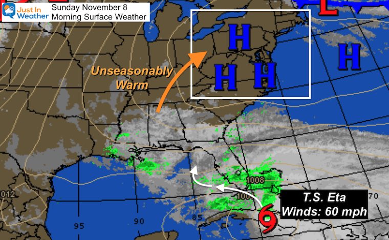 November 8 weather Tropical Storm Eta Sunday morning