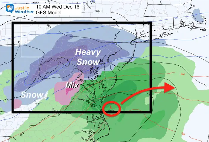 December 11 weather storm snow GFS Wednesday AM 10