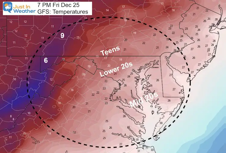 December 19 temperatures Christmas Day 7 PM