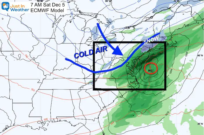 December 2 weather storm rain snow Saturday 7 AM