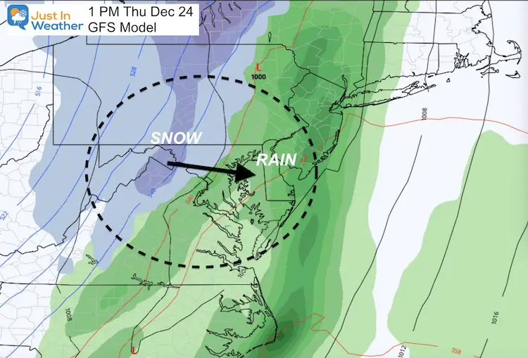December 20 weather Christmas snow GFS Thursday 1 PM
