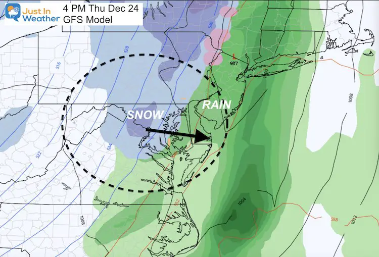 December 20 weather Christmas snow GFS Thursday 4 PM