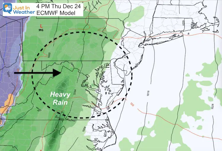 December 20 weather snow Christmas ECMWF Thursday 4 PM