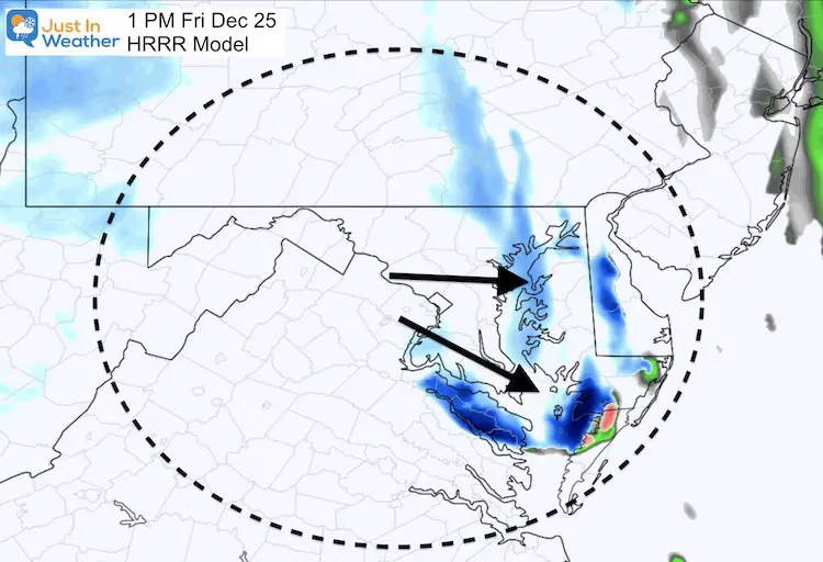December 25 Christmas weather snow 1 PM