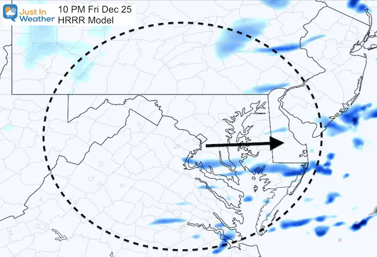 December 25 Christmas weather snow 10 PM