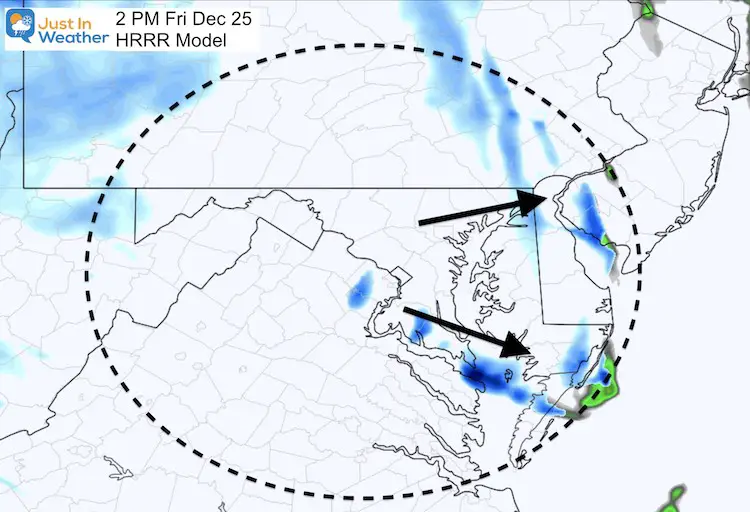 December 25 Christmas weather snow 2 PM