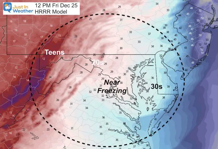 December 25 weather temperatures Christmas 12 PM