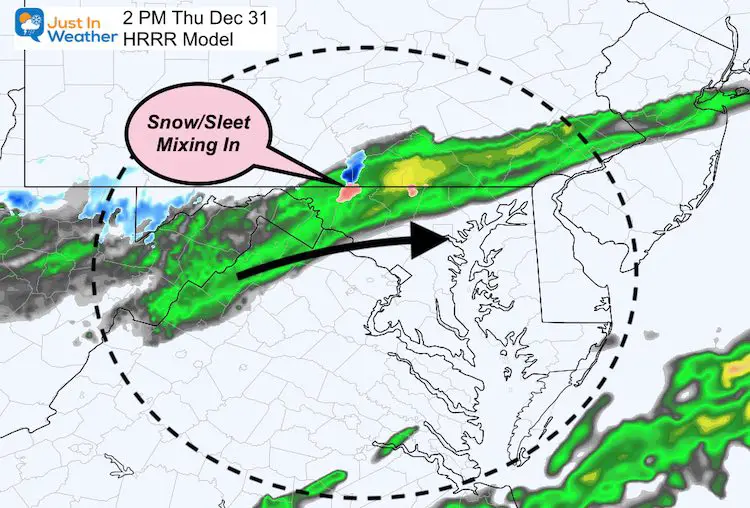 December 31 weather rain ice snow Thursday 2 PM