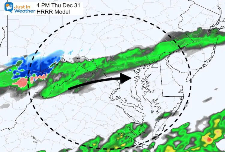 December 31 weather rain ice snow Thursday 4 PM