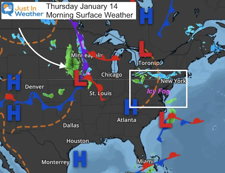 January 14 weather Thursday morning