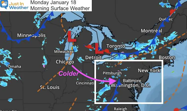 January 18 MLK Day weather Monday morning