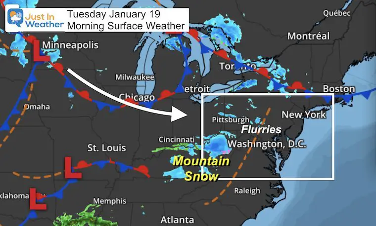 January 19 weather Tuesday morning