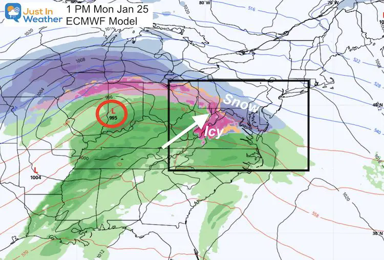 January 20 weather snow storm next Monday 1 PM