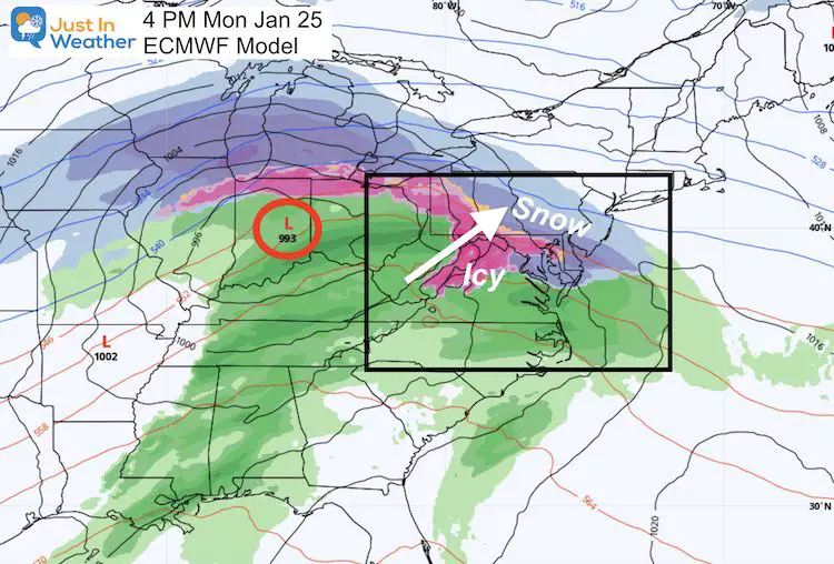 January 20 weather snow storm next Monday 4 PM