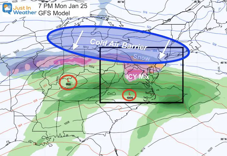 January 21 weather snow ice Monday 7 PM GFS