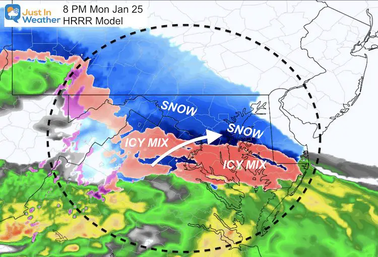 January 25 weather snow ice updated Monday 8 PM