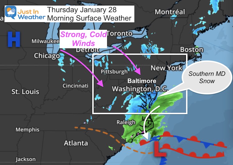 January 28 weather snow cold Thursday morning