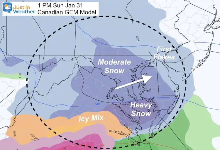 January 29 weather snow Sunday PM 1