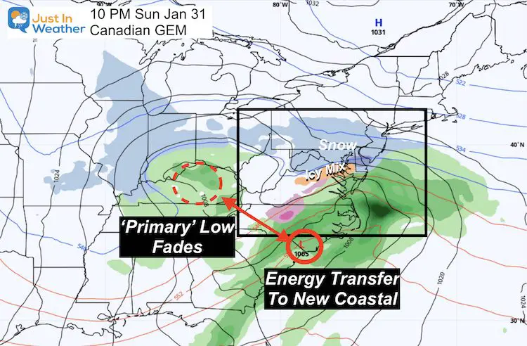 January 29 weather winter storm snow GEM Sunday PM 10