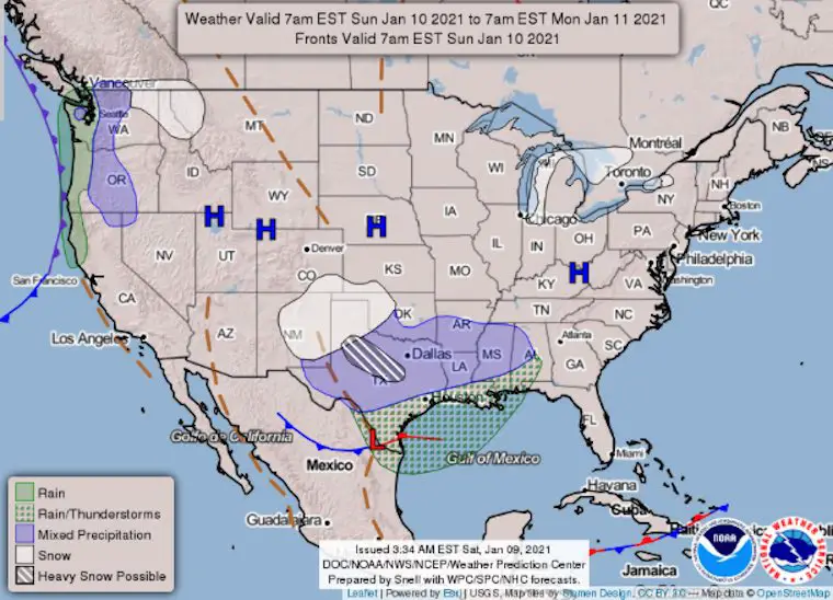 January 9 weather NWS snow Sunday