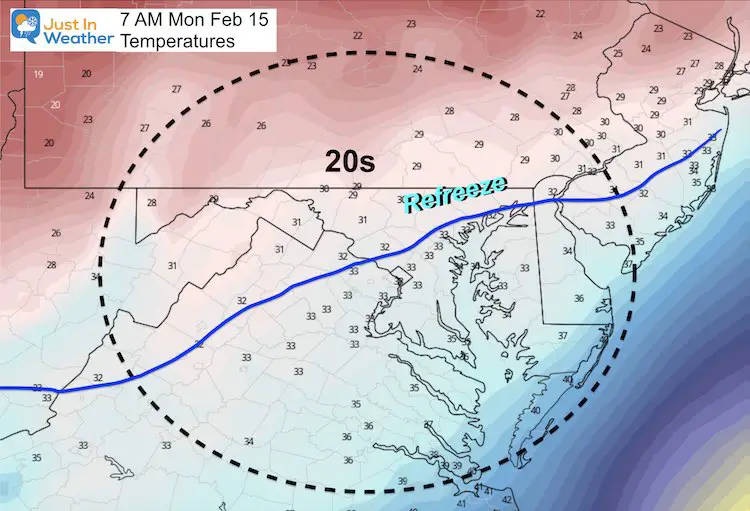 February 14 Monday weather temperature AM 7