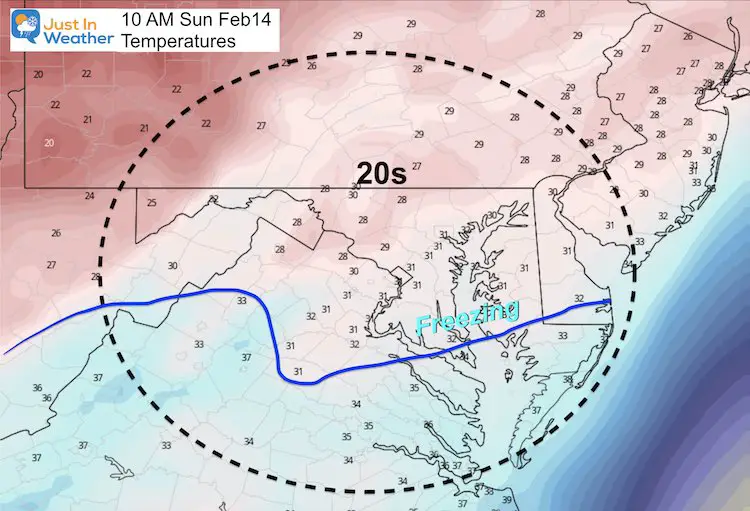 February 14 Valentines Day weather temperature AM 10