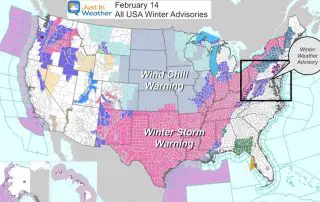 February 14 Winter Weather Warnings USA