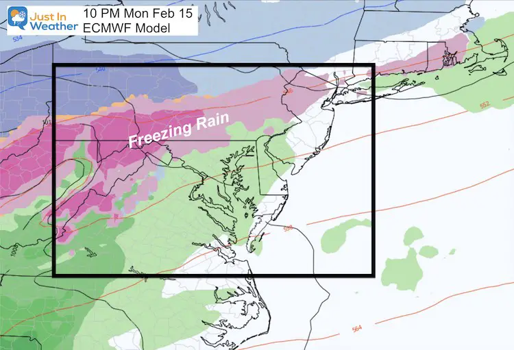 February 14 weather Monday evening ice