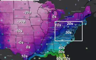 February 15 weather Monday morning temperatures