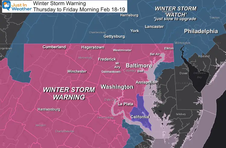 February 17 Winter Storm Warnings Maryland Virginia