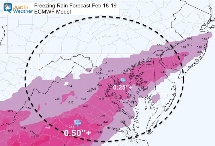 February 17 weather freezing rain Friday ECMWF