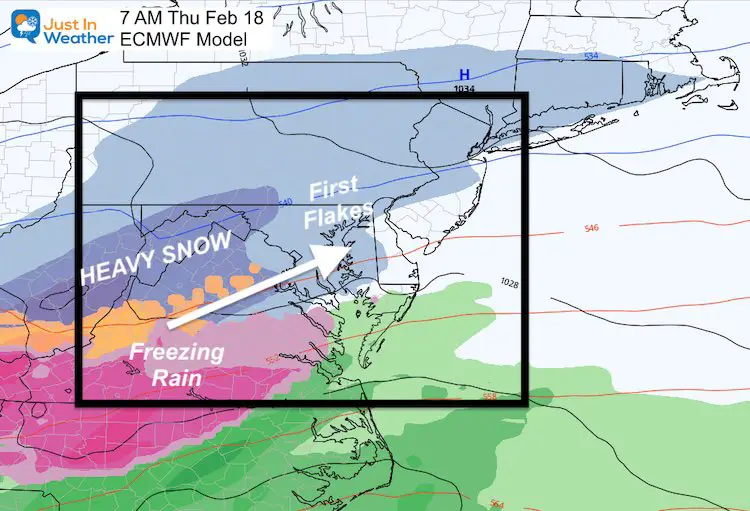 February 17 weather storm snow ice Thursday AM 7