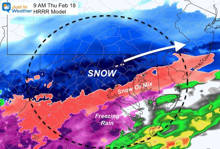 February 18 storm snow ice radar Thursday AM 9