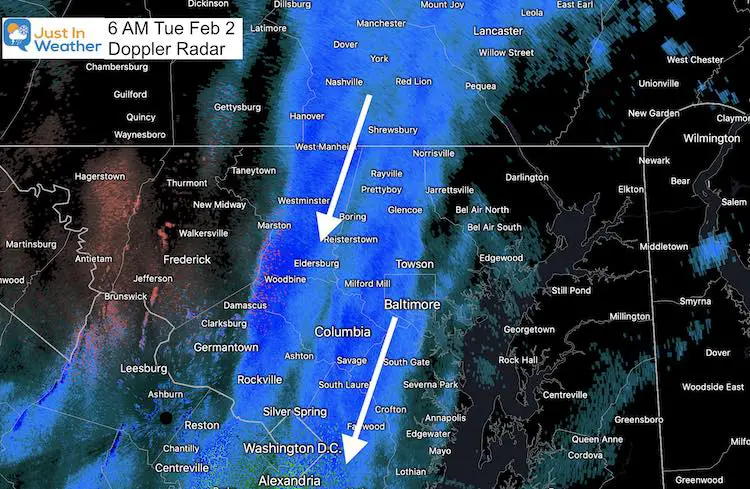 February 2 weather snow radar Tuesday 6 AM