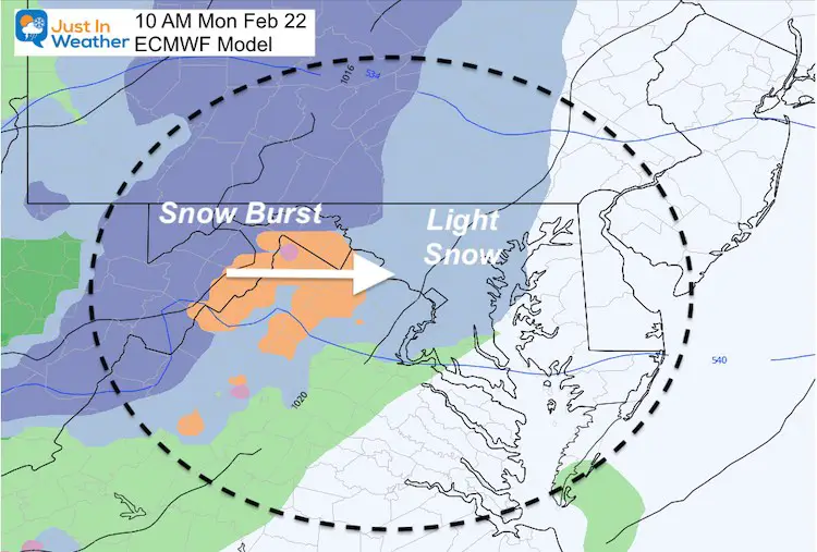 February 20 weather snow Monday AM 10