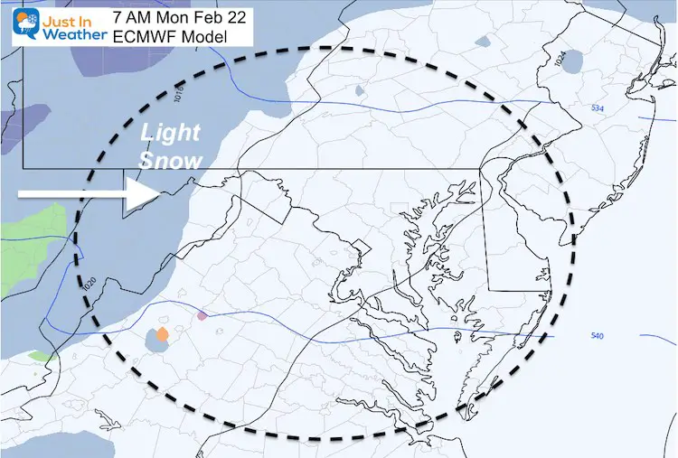 February 20 weather snow Monday AM 7