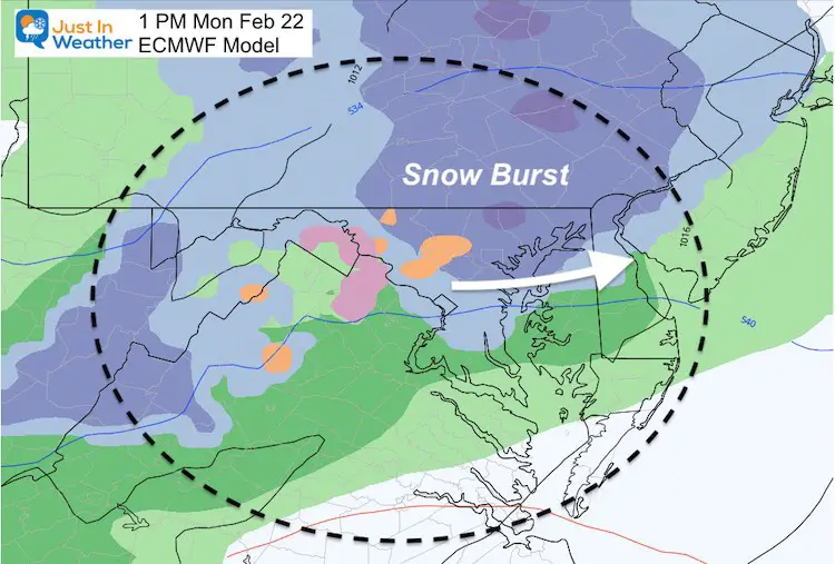 February 20 weather snow Monday PM 1