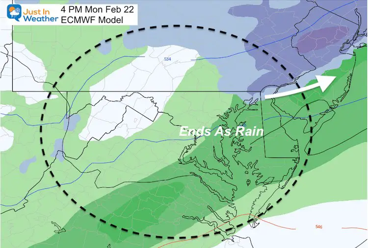 February 20 weather snow Monday PM 4