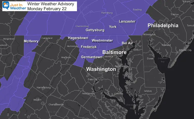 February 22 Winter Weather Advisory Monday Snow