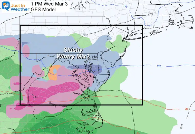 February 23 weather snow Wednesday March GFS