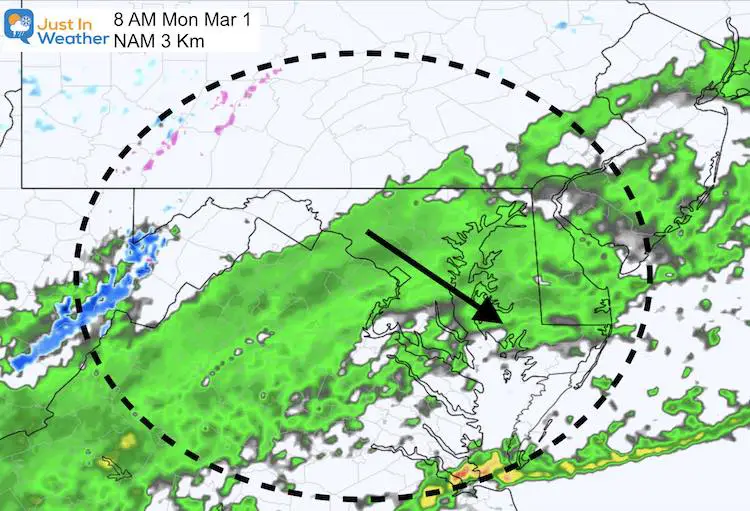 February 27 weather rain Monday AM 8