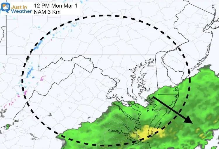 February 27 weather rain Monday PM 12