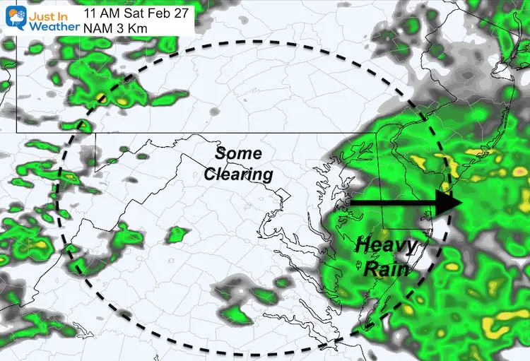 February 27 weather rain Saturday AM 11